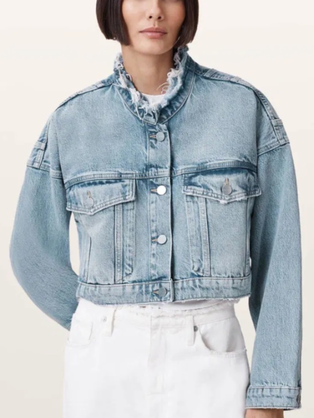 ALL SAINTS Sonny Frayed-Hem Cropped Denim Jacket